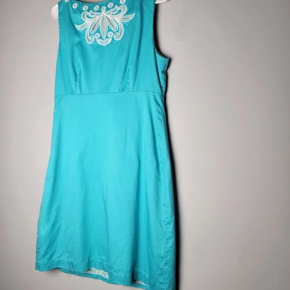 Lilly Pulitzer Teal White Embroidered Cotton Dress Size 10 Summer Resort - Picture 3 of 11